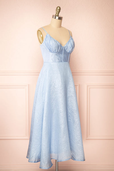 Arajel Light Blue Textured Satin Midi Dress | Boutique 1861 side view