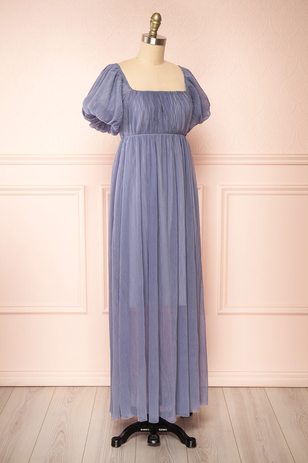 Araminta Pleated Blue Maxi Babydoll Dress | Boutique 1861 side view