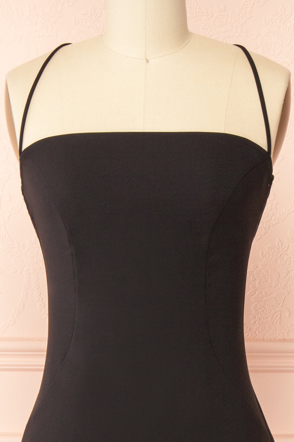 Arannia Black Fitted Midi Dress w/ Laced Back | Boutique 1861 front