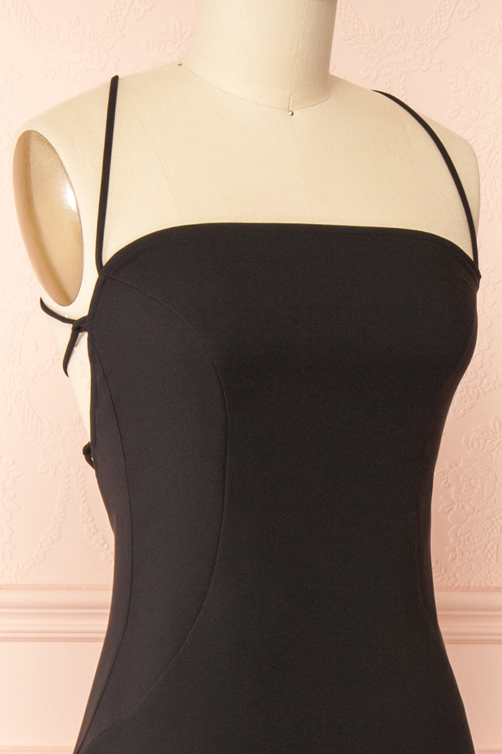 Arannia Black Fitted Midi Dress w/ Laced Back | Boutique 1861 side