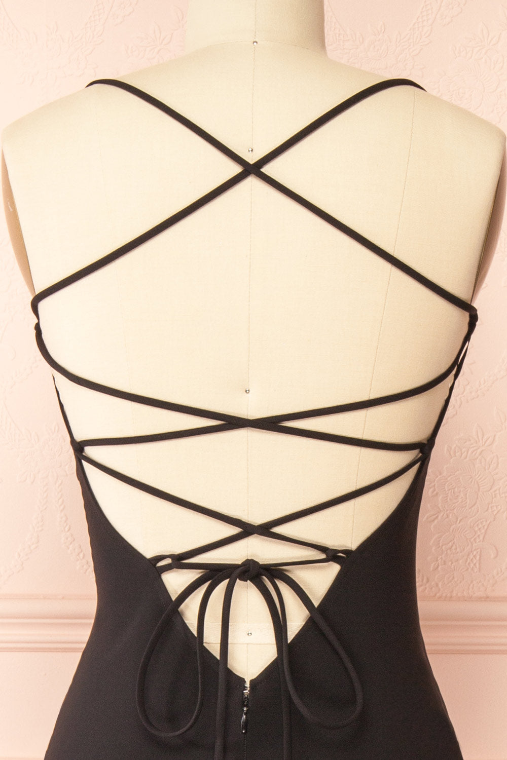 Arannia Black Fitted Midi Dress w/ Laced Back | Boutique 1861 back