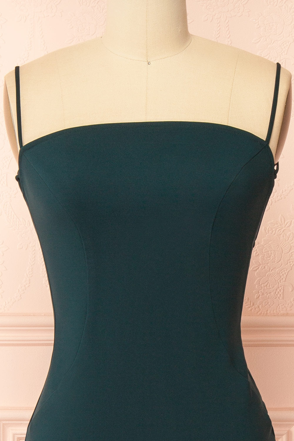 Arannia Green Fitted Midi Dress with Laced Back | Boutique 1861 front