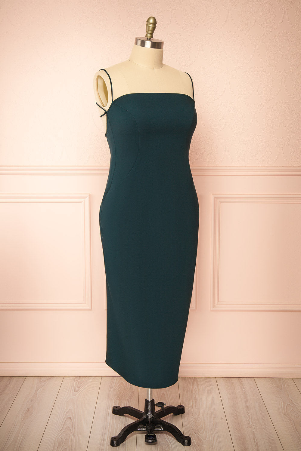 Arannia Green Fitted Midi Dress with Laced Back | Boutique 1861 side plus size