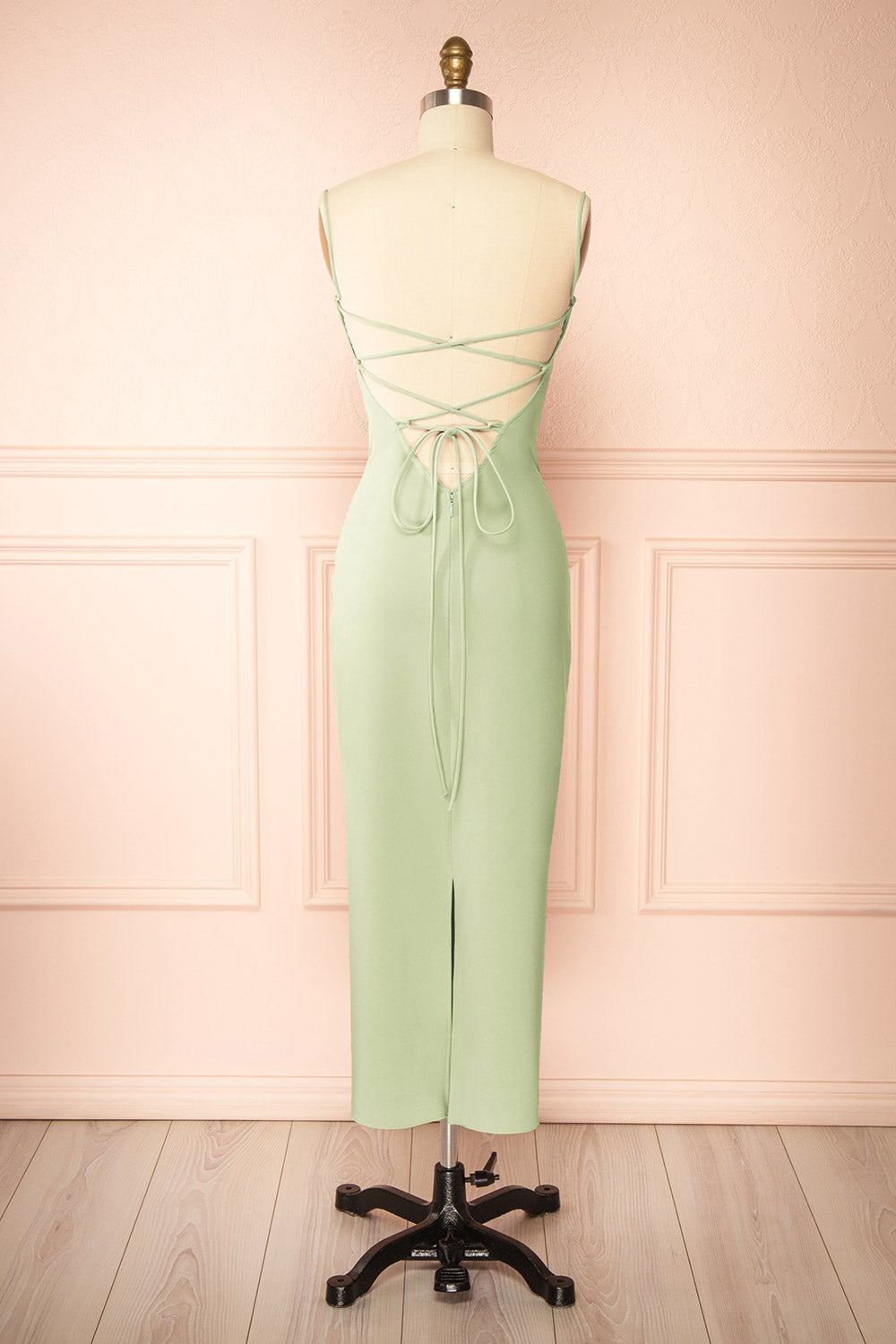 Arannia Mint Fitted Midi Dress with Laced Back | Boutique 1861 back view