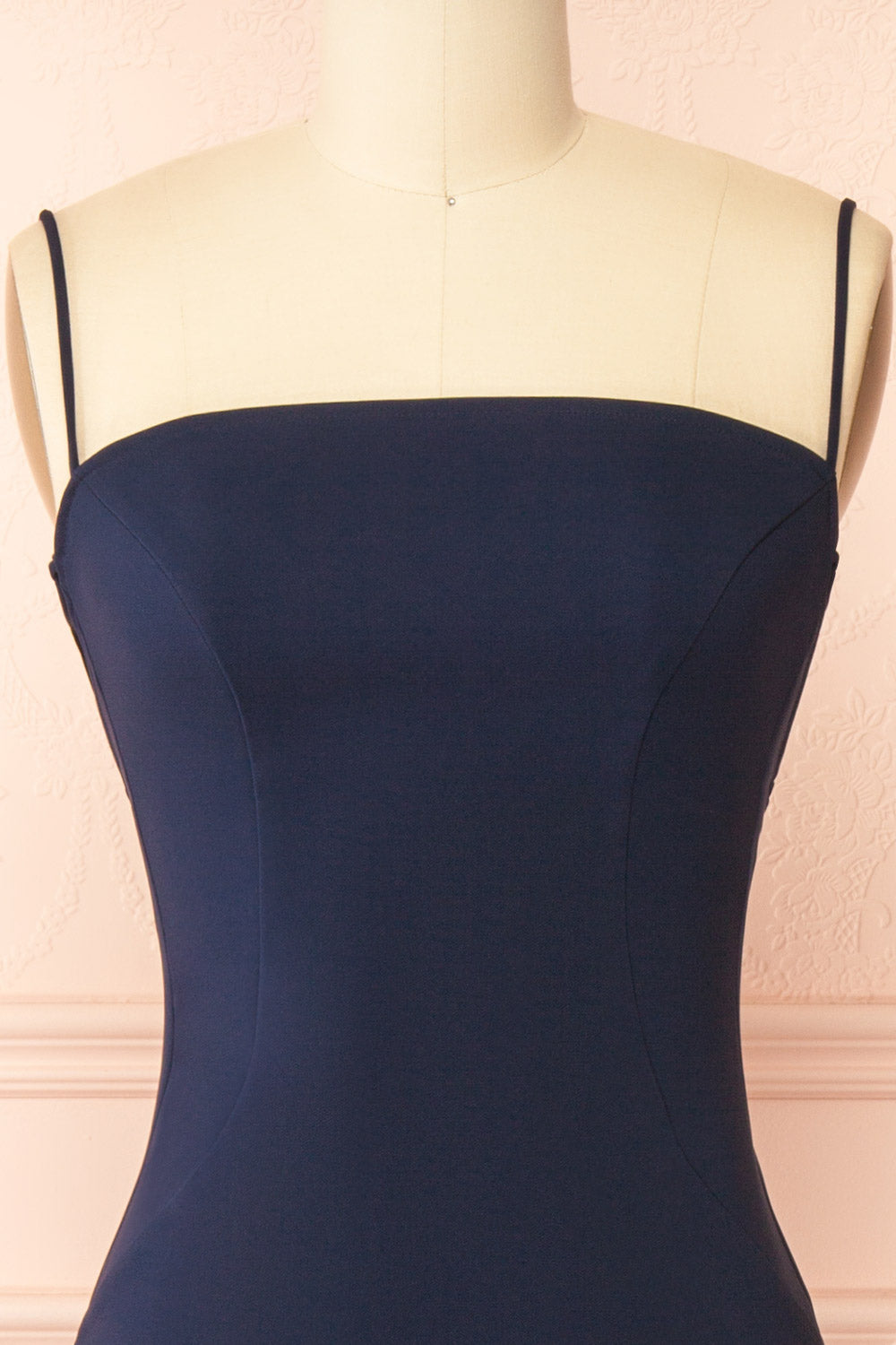 Arannia Navy Fitted Midi Dress with Laced Back | Boutique 1861 front