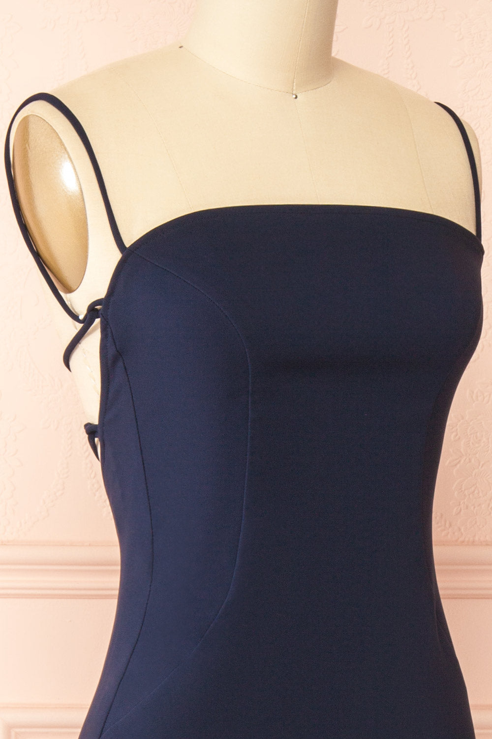 Arannia Navy Fitted Midi Dress with Laced Back | Boutique 1861 side