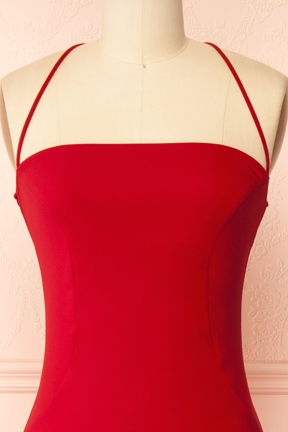 Arannia Red Fitted Midi Dress with Laced Back | Boutique 1861 front