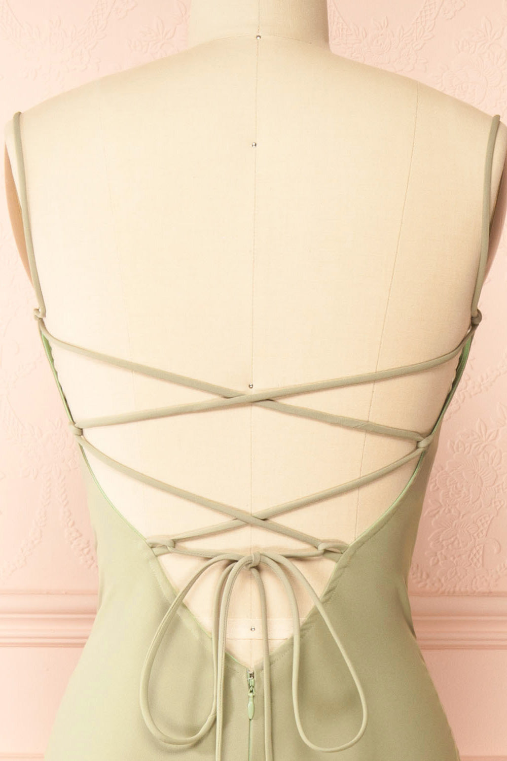 Arannia Sage Fitted Midi Dress w/ Laced Back | Boutique 1861 back