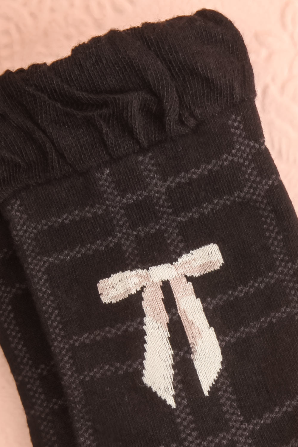 Arely Black Plaid Crew Socks w/ Bow Detail | Boutique 1861 close-up