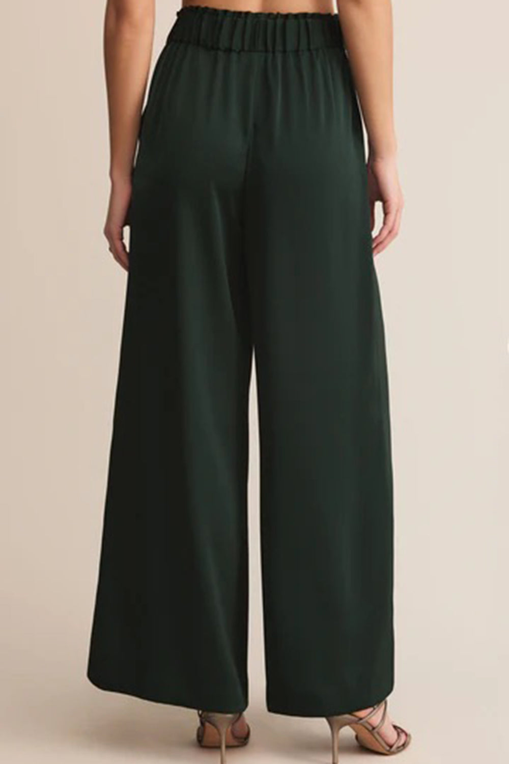 Arendal Green High-Waisted Satin Pants | La petite garçonne back model