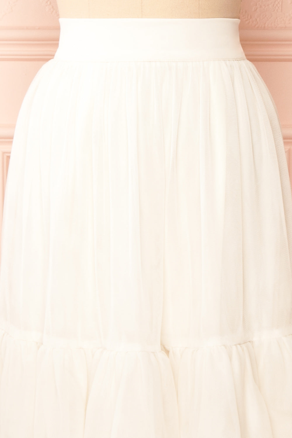 Ariette Ivory High-Waisted Tiered Tulle Skirt | Boutique 1861 front close-up
