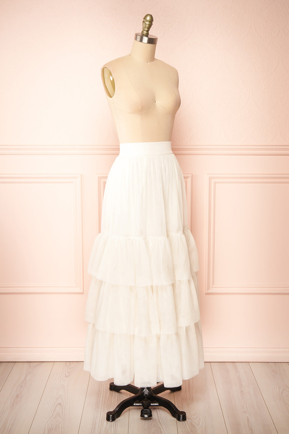 Ariette Ivory High-Waisted Tiered Tulle Skirt | Boutique 1861 side view