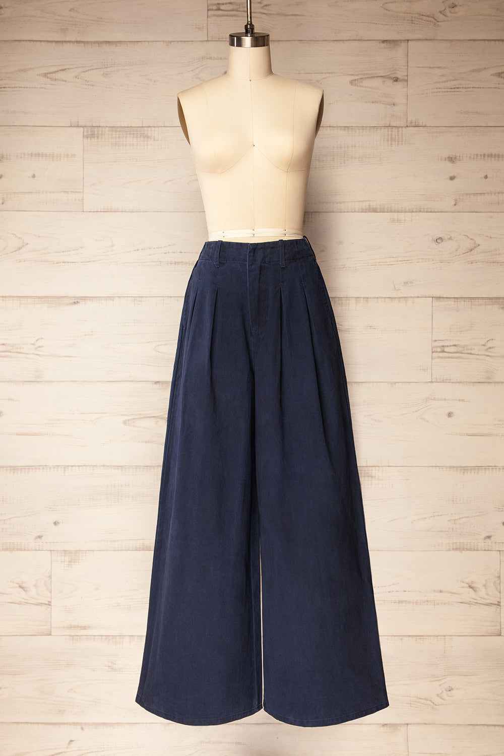 Arizona Navy Wide Leg Pants with Waist Pleats | La petite garçonne front view