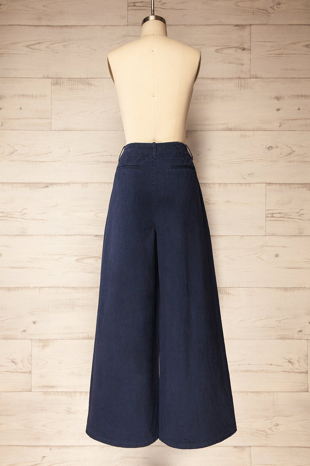 Arizona Navy Wide Leg Pants with Waist Pleats | La petite garçonne back view