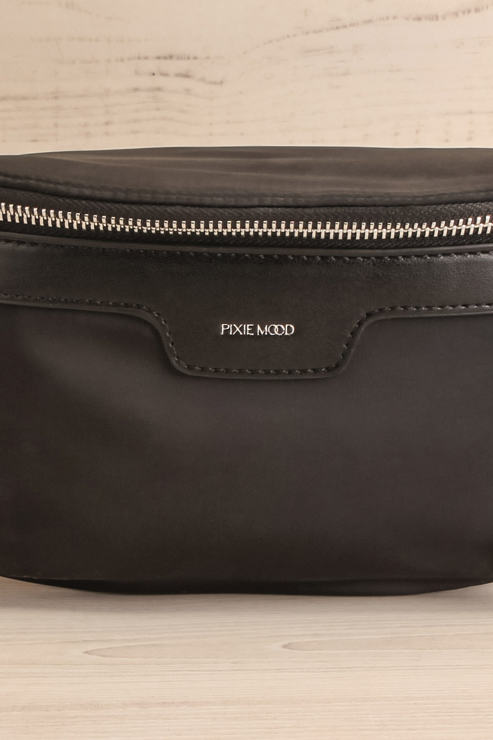 Arkham Black Crossbody Fanny Pack | La petite garçonne front close-up