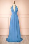 Arleen Blue Halter A-Line Maxi Dress | Boutique 1861 front