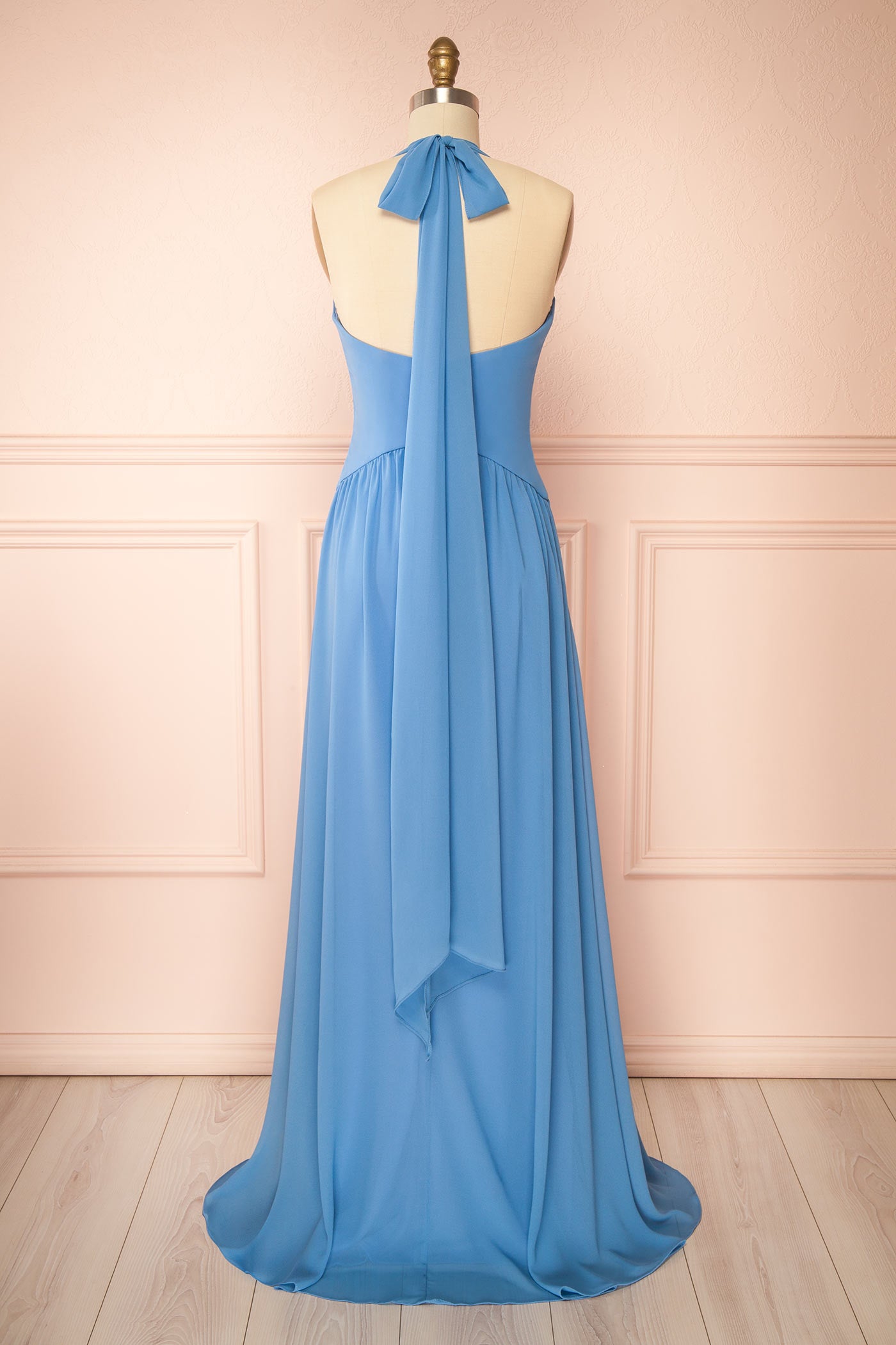 Arleen Blue Halter A-Line Maxi Dress | Boutique 1861 back