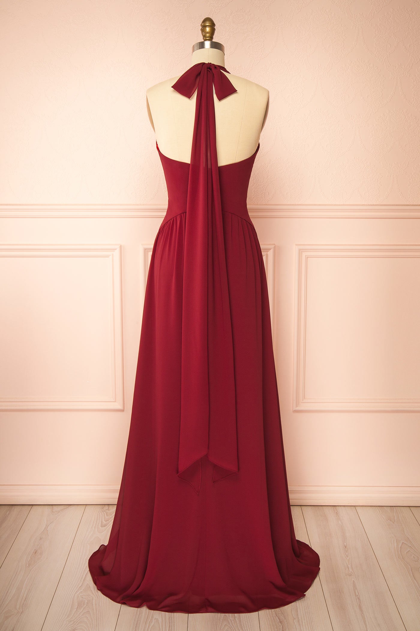 Arleen Burgundy Halter A-Line Maxi Dress | Boutique 1861 back