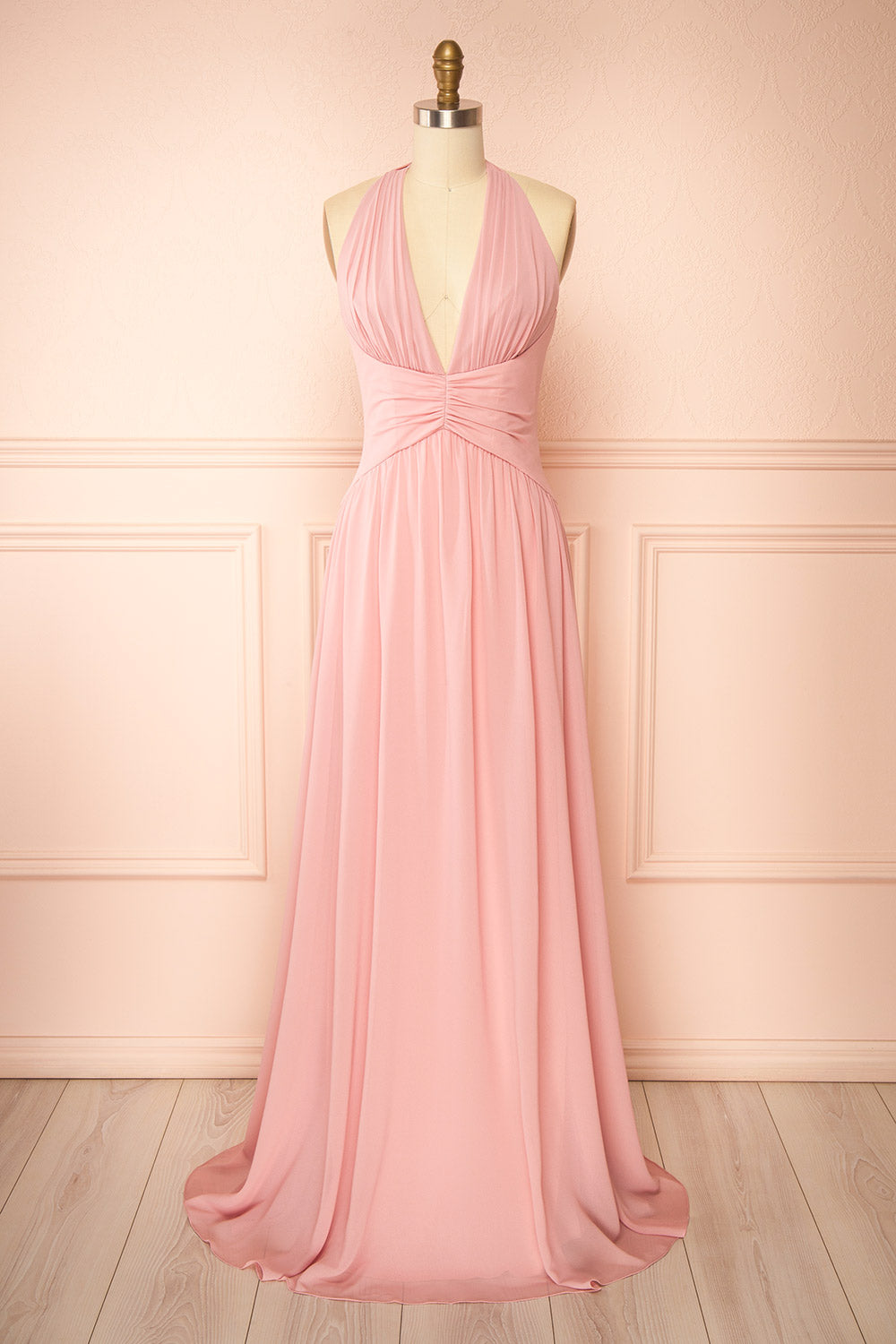 Arleen Pink Halter A-Line Maxi Dress | Boutique 1861 front view