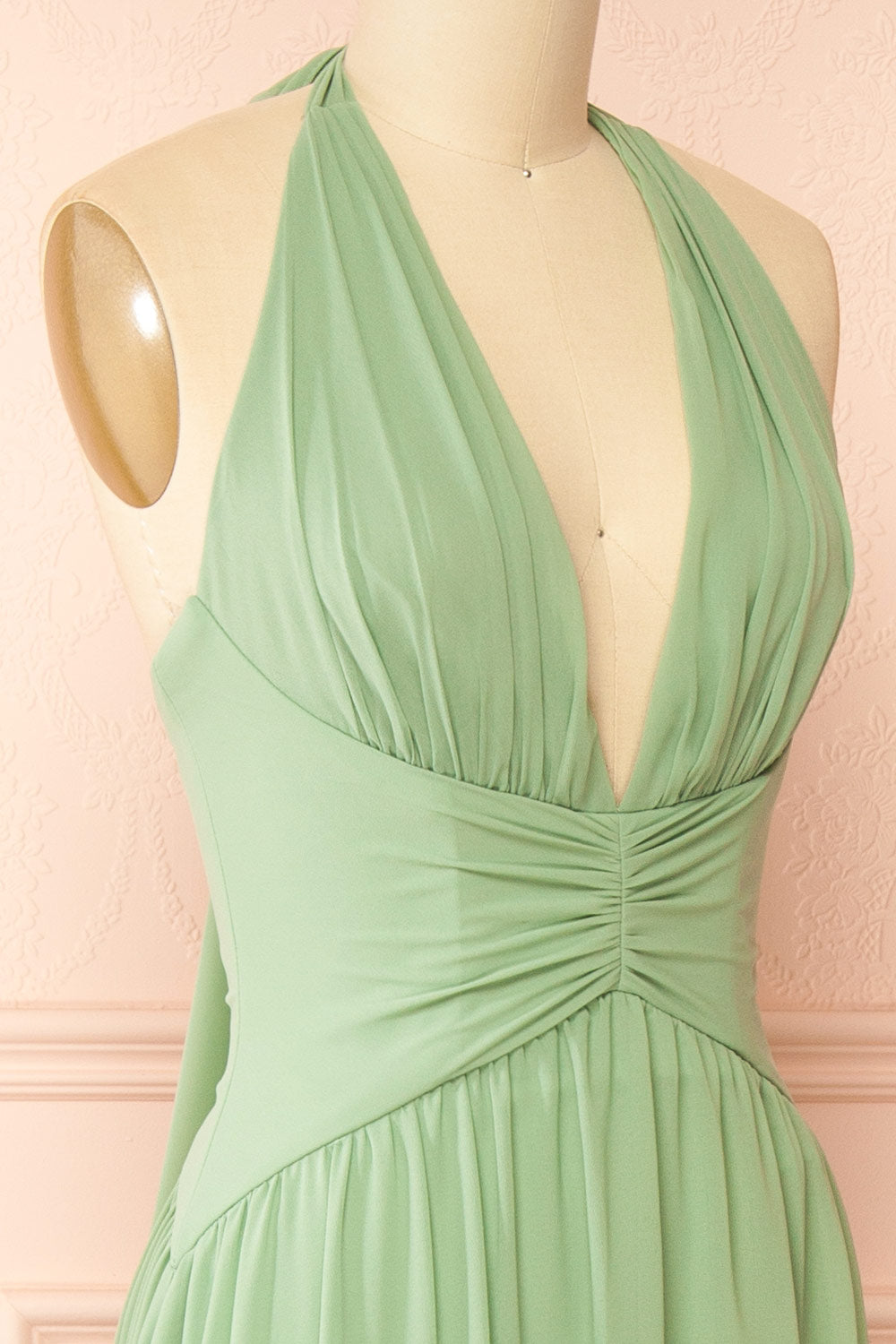 Arleen Sage Halter A-Line Maxi Dress | Boutique 1861 side