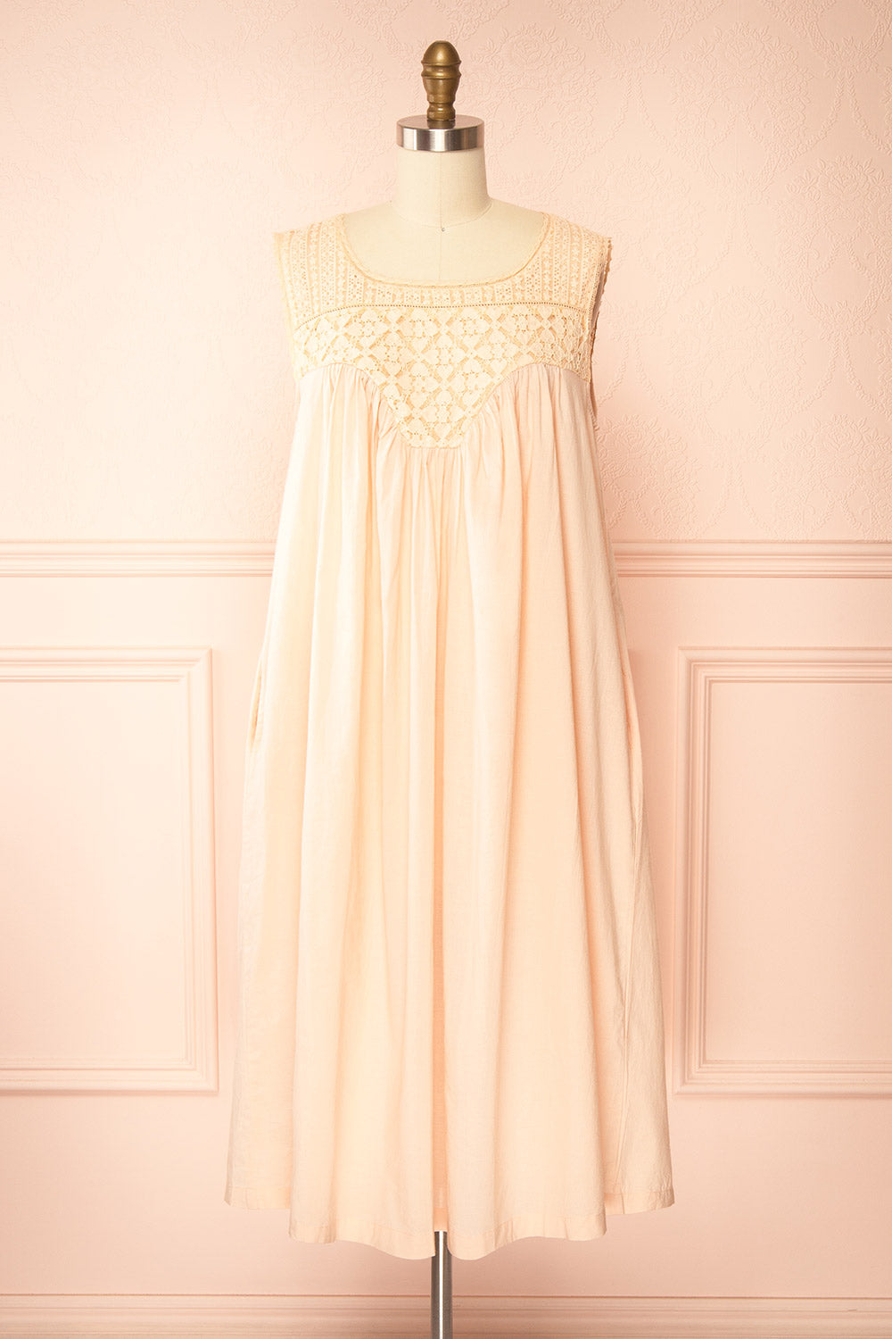 Arleth Pink Lace Yoke Midi Nightgown with Pockets by April Cornell | Boutique 1861 front view