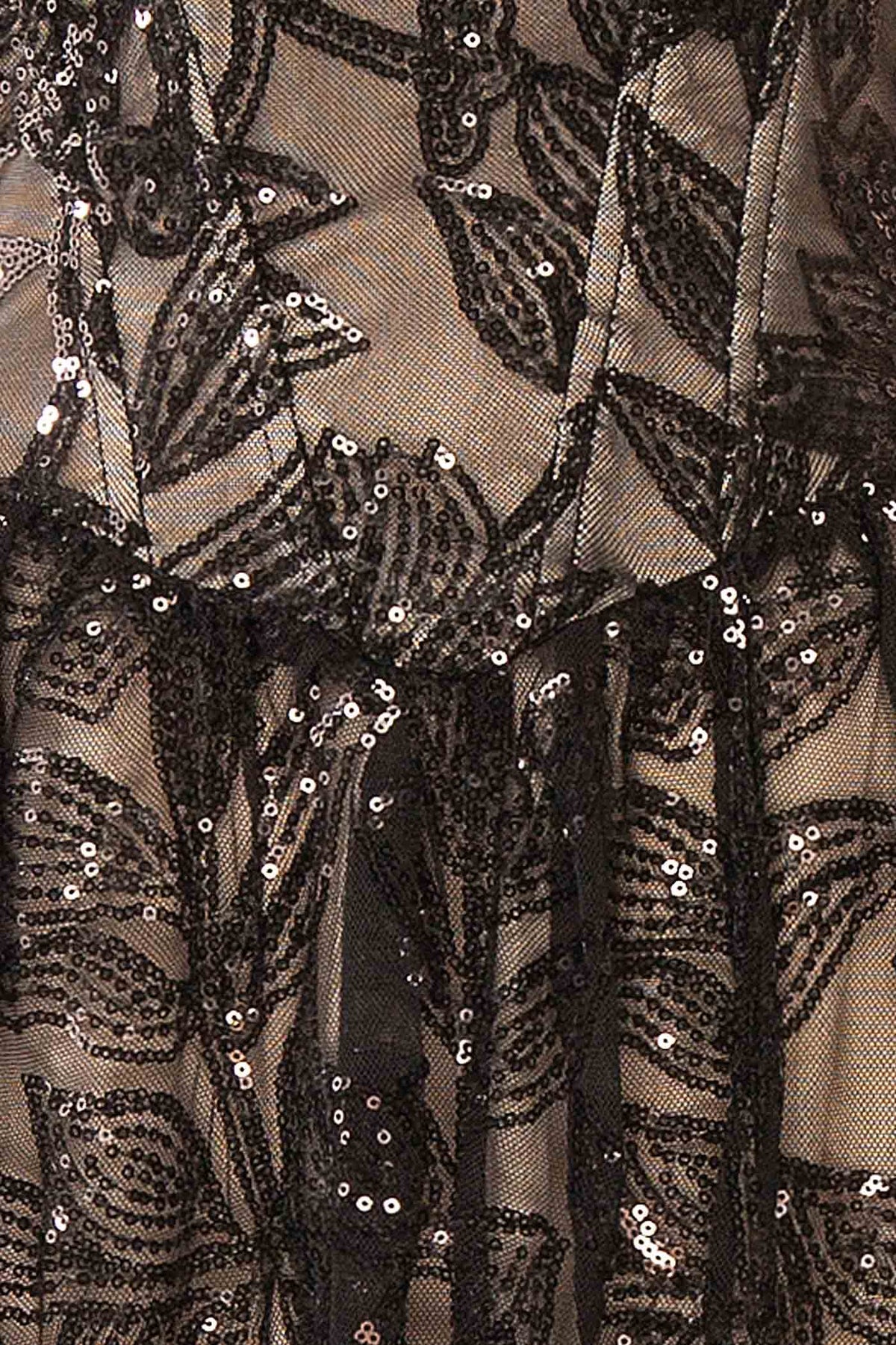 Arminia | Black Floral Sequins Midi Dress