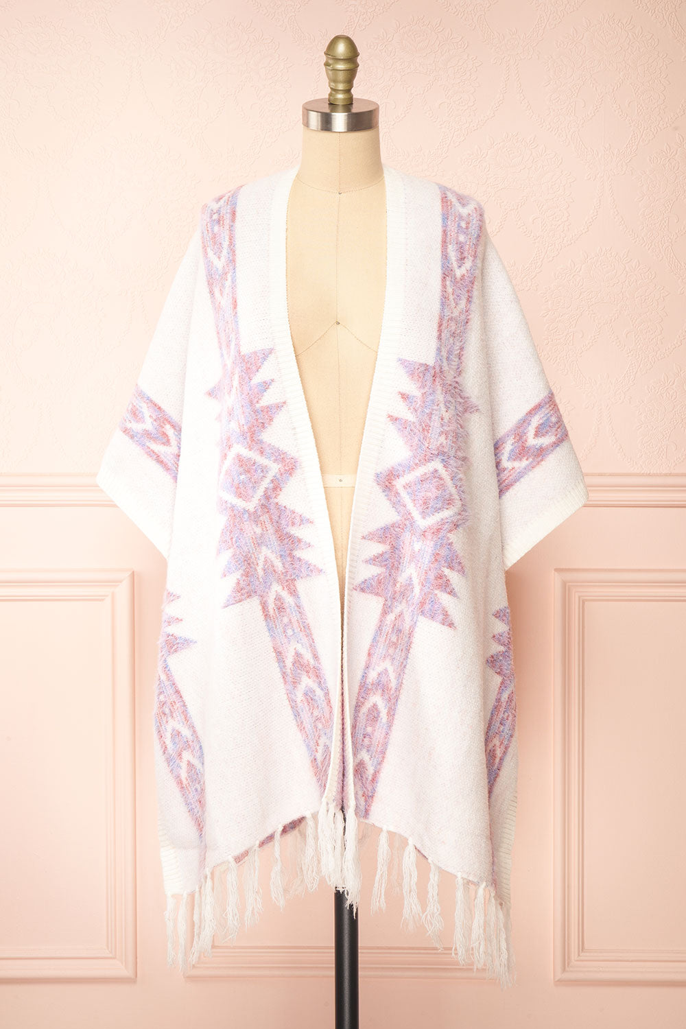 Arwen White Poncho w/ Pastel Print | Boutique 1861 front view