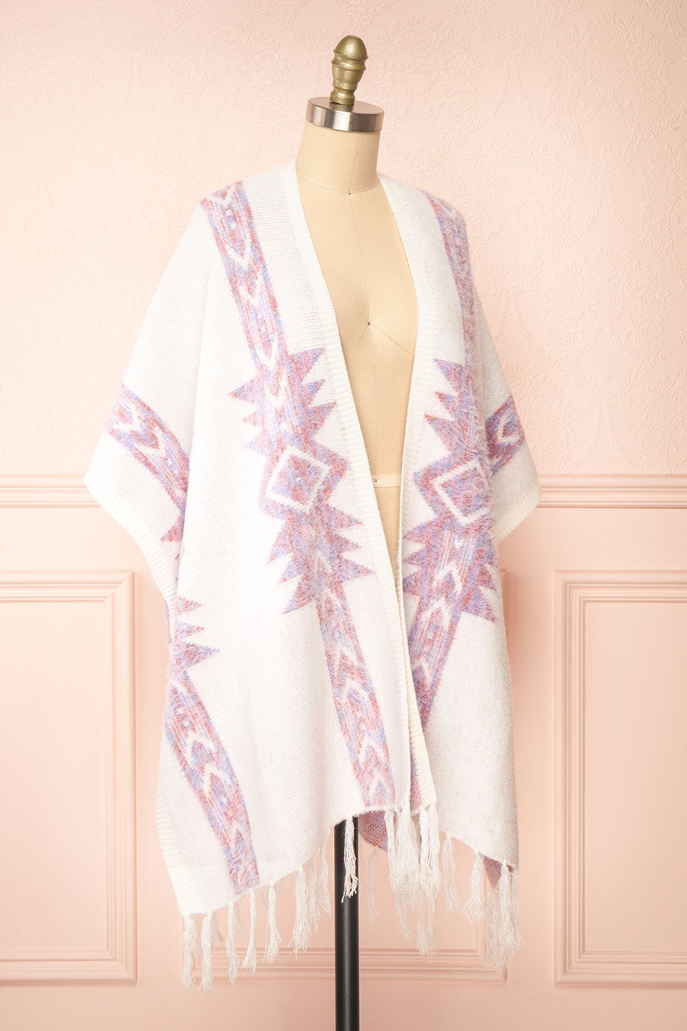 Arwen White Poncho w/ Pastel Print | Boutique 1861 side view