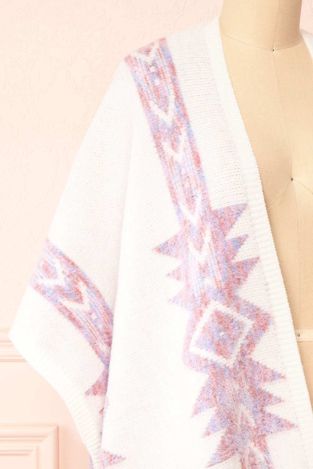 Arwen White Poncho w/ Pastel Print | Boutique 1861 side close-up