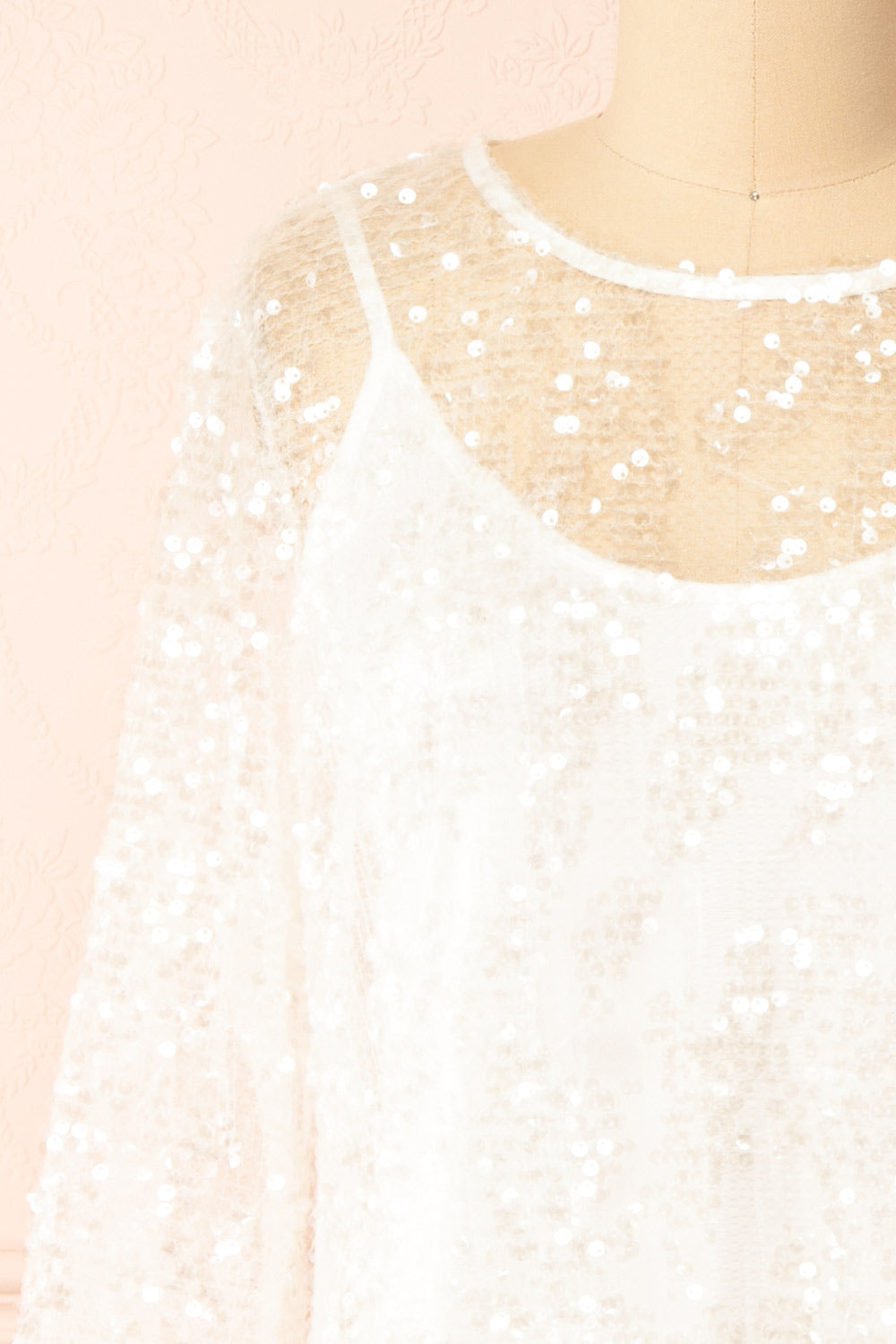 Asael Ivory Short Long-Sleeved Sequin Dress | Boutique 1861 front