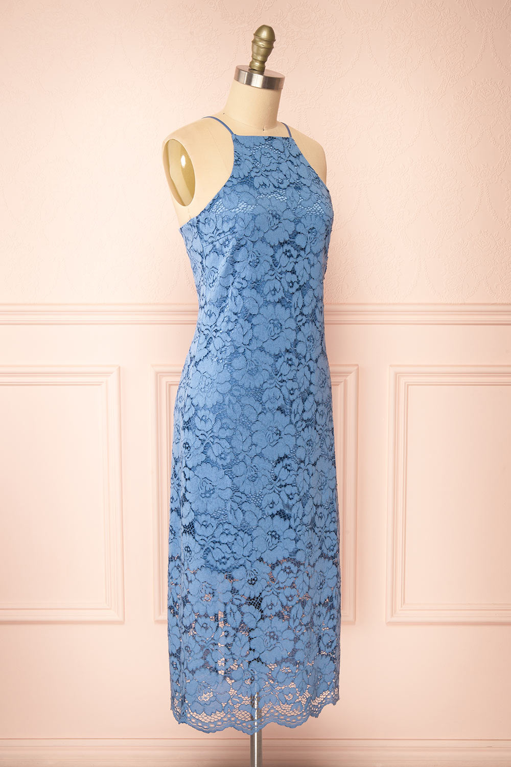 Ashley Blue Midi Straight Lace Dress | Boutique 1861 side view