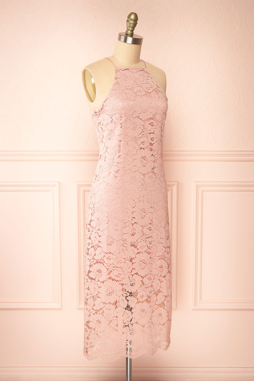Ashley Mauve Straight Lace Midi Dress | Boutique 1861 side view
