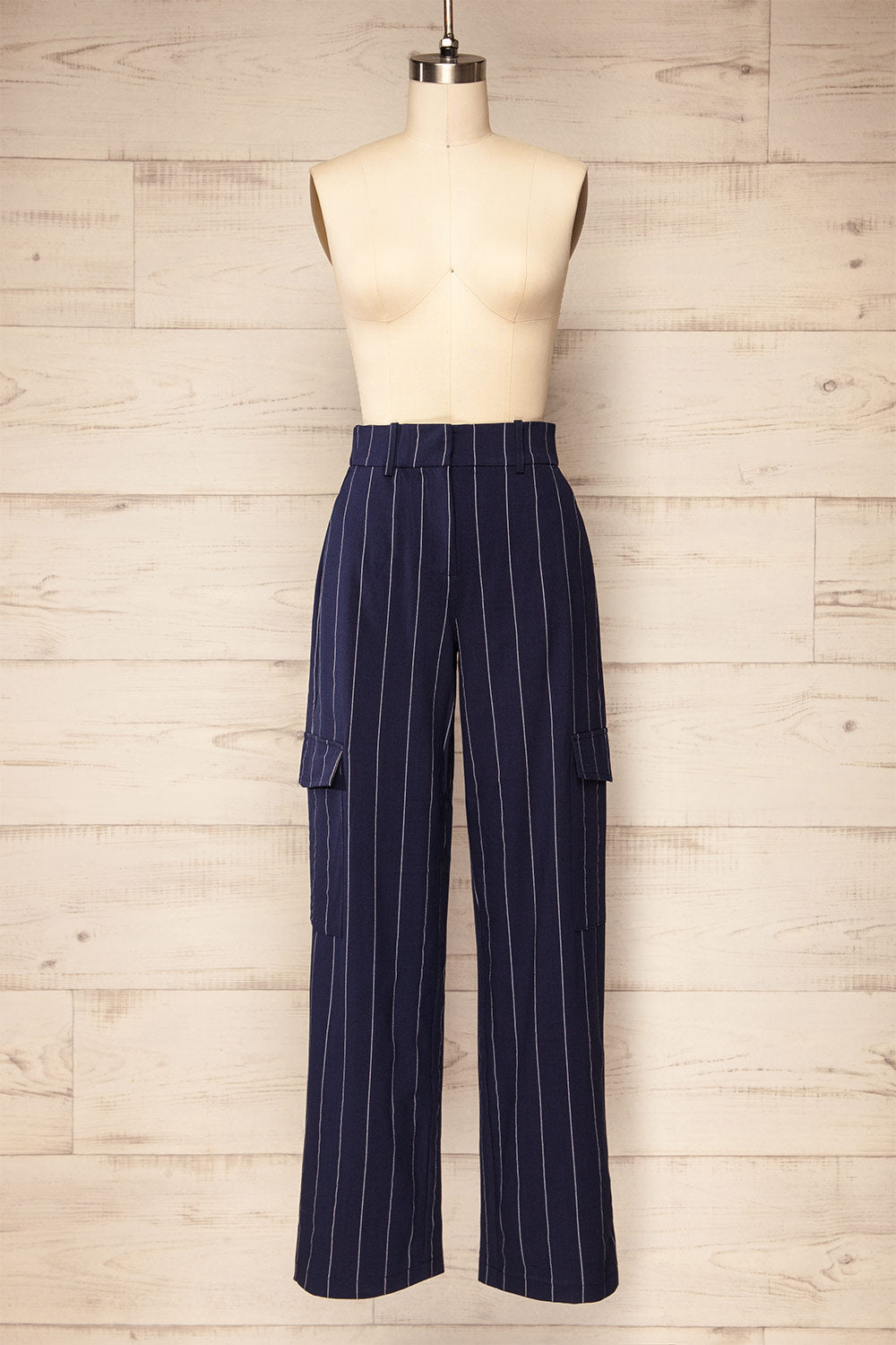 Ashwell Navy Blue Striped Cargo Pants | La petite garçonne front view