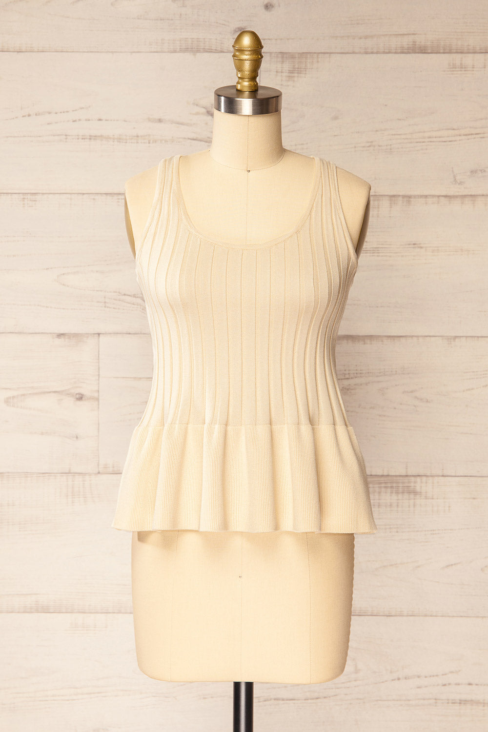 Astam Beige Ribbed Peplum Top | La petite garçonne front view