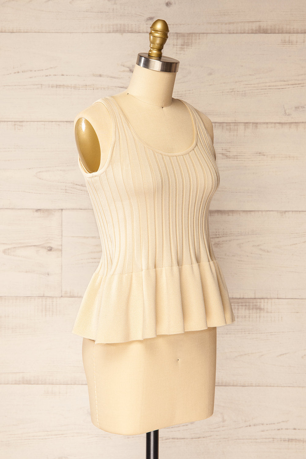 Astam Beige Ribbed Peplum Top | La petite garçonne side view