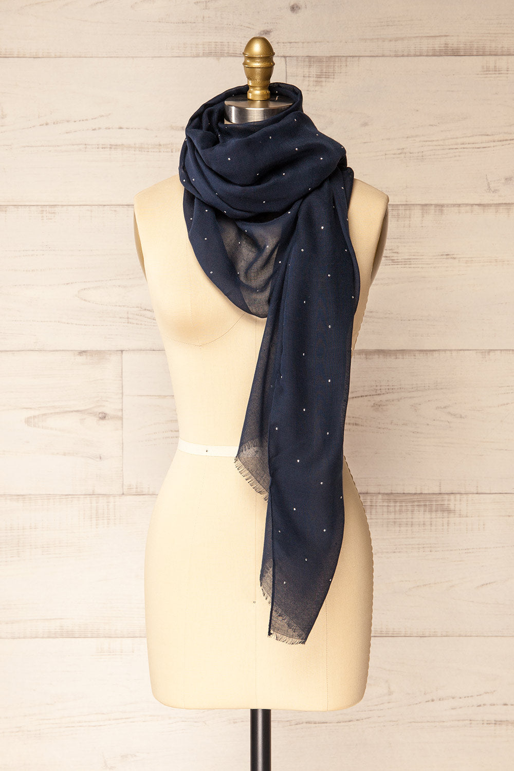 Astelia Navy Scarf with Silver Studs | La petite garçonne side view