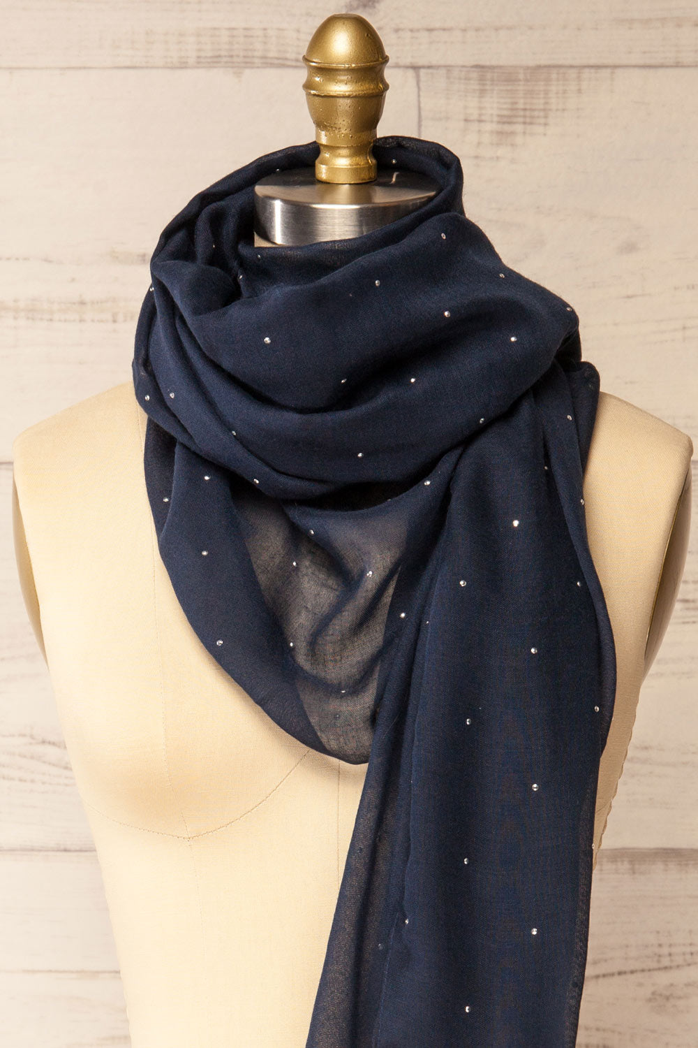 Astelia Navy Scarf with Silver Studs | La petite garçonne side close-up