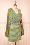 Asterix Short Patterned Wrap Dress w/ Long Sleeves | Boutique 1861  side view