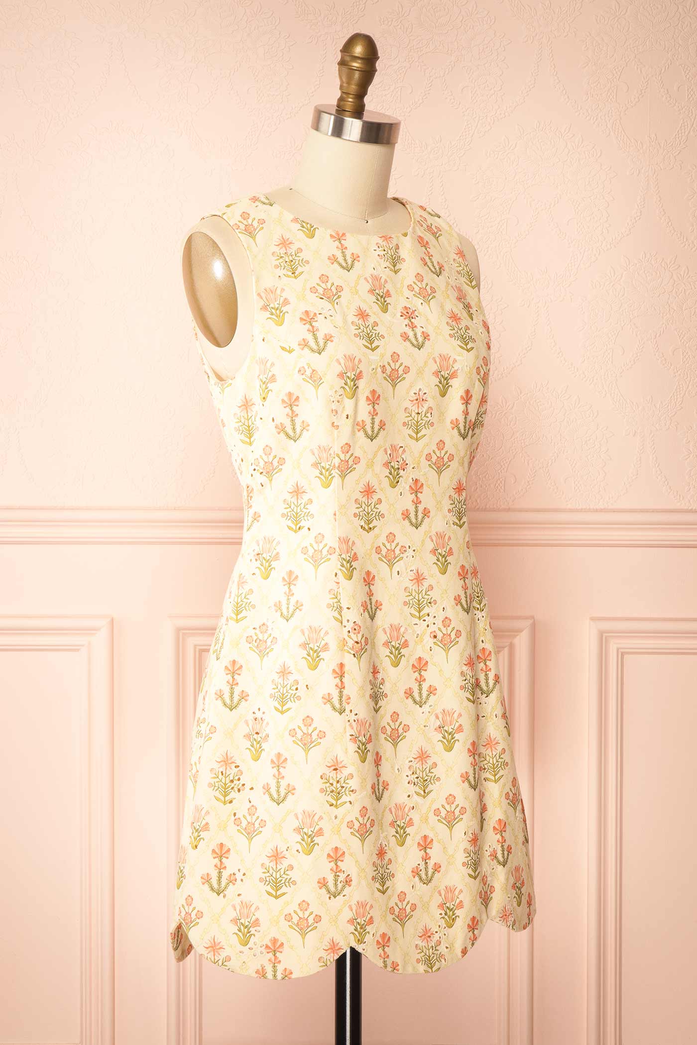 Astrell | Floral Eyelet Short Dress with Scallop Hem