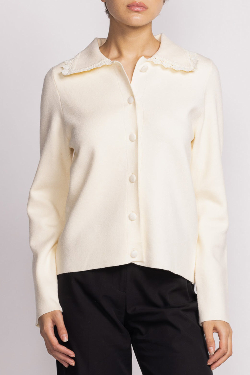 Athenais Cream Cardigan w/ Lace Trim | Boutique 1861 model