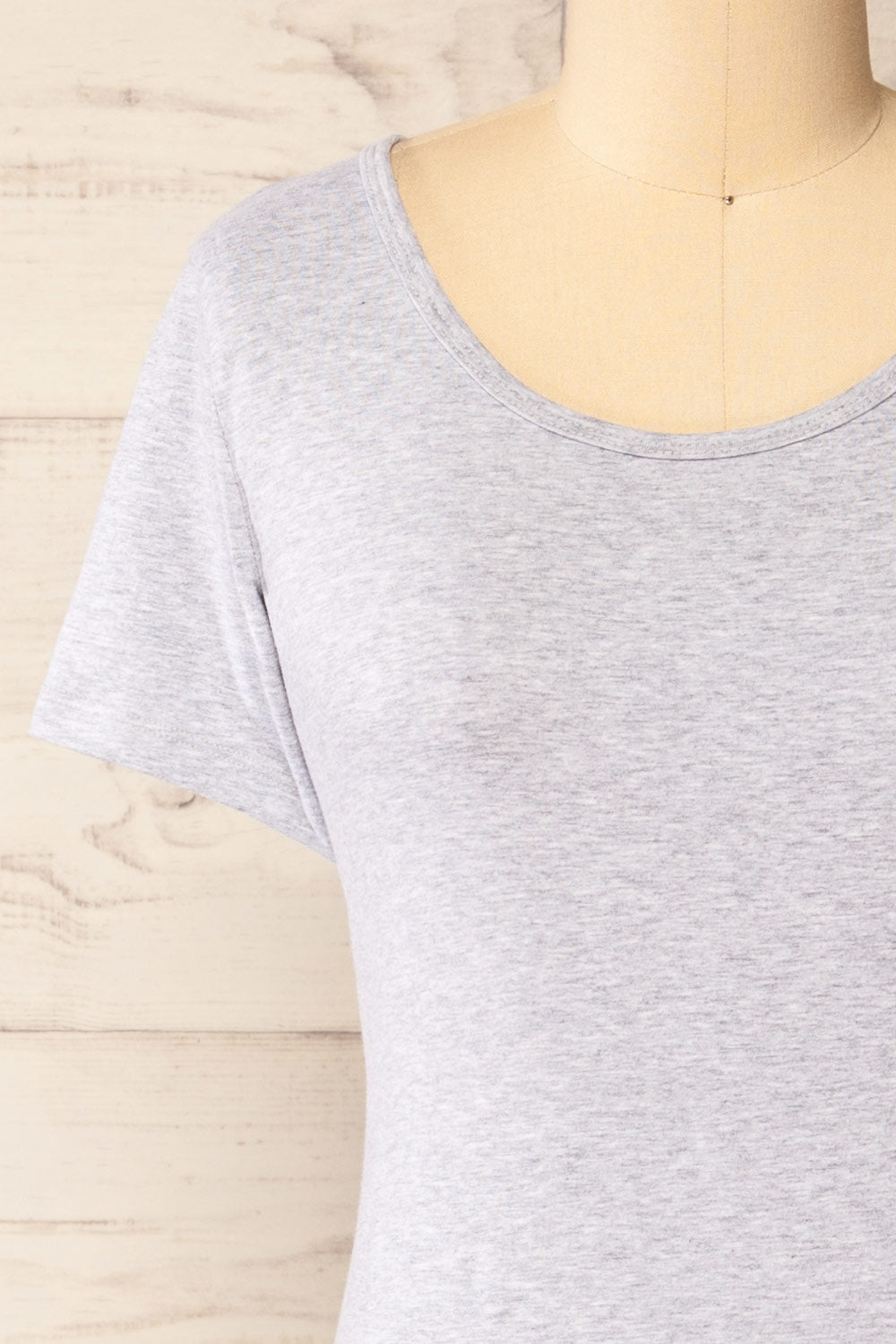 Athens Grey Short Sleeve Fitted Midi Dress | La petite garçonne front close-up