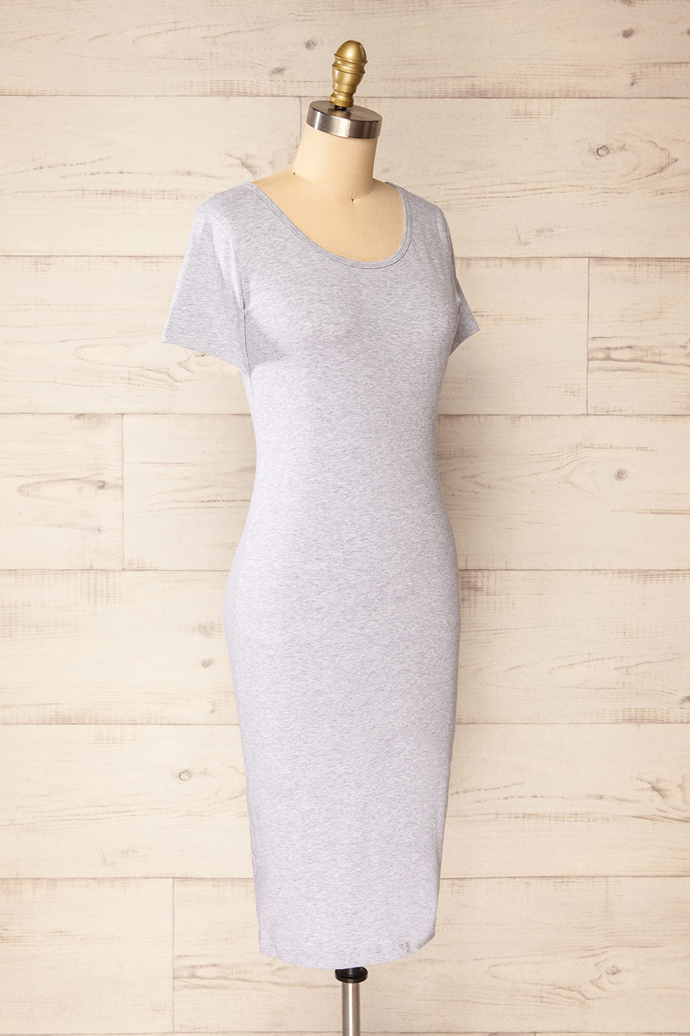 Athens Grey Short Sleeve Fitted Midi Dress | La petite garçonne side view
