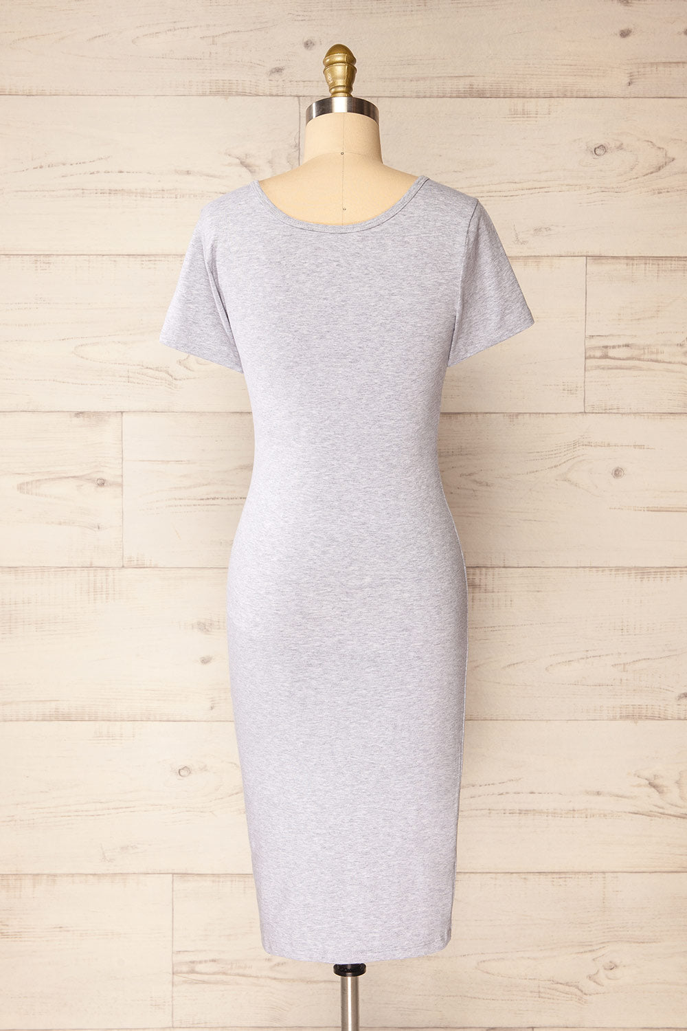 Athens Grey Short Sleeve Fitted Midi Dress | La petite garçonne back view