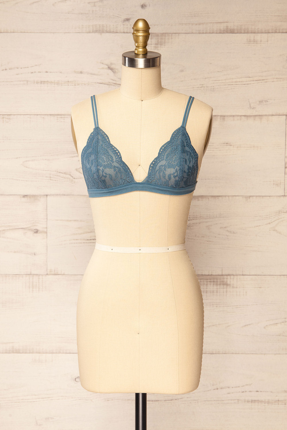 Ati Blue-Grey Lace Bralette | La petite garçonne front view