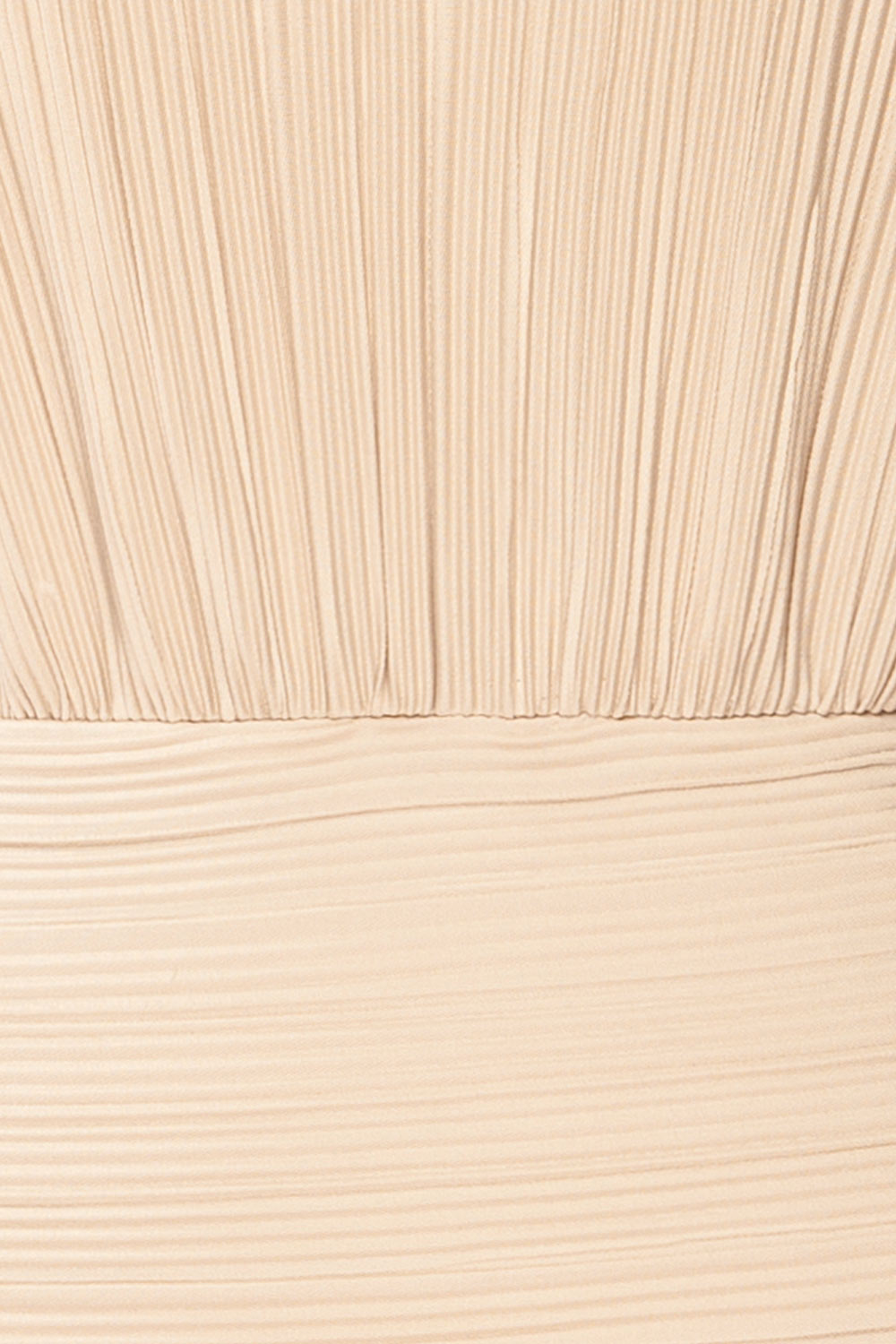 Atyrau Beige Short Pleated Dress w/ Long Sleeves | La petite garçonne fabric