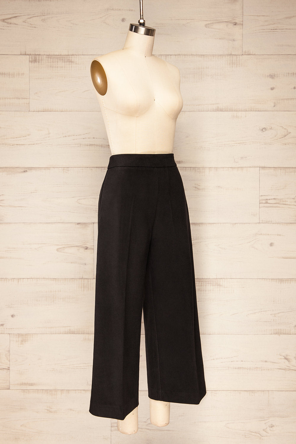 Auckland Black Felt Wide-Leg Pants | La petite garçonne side view