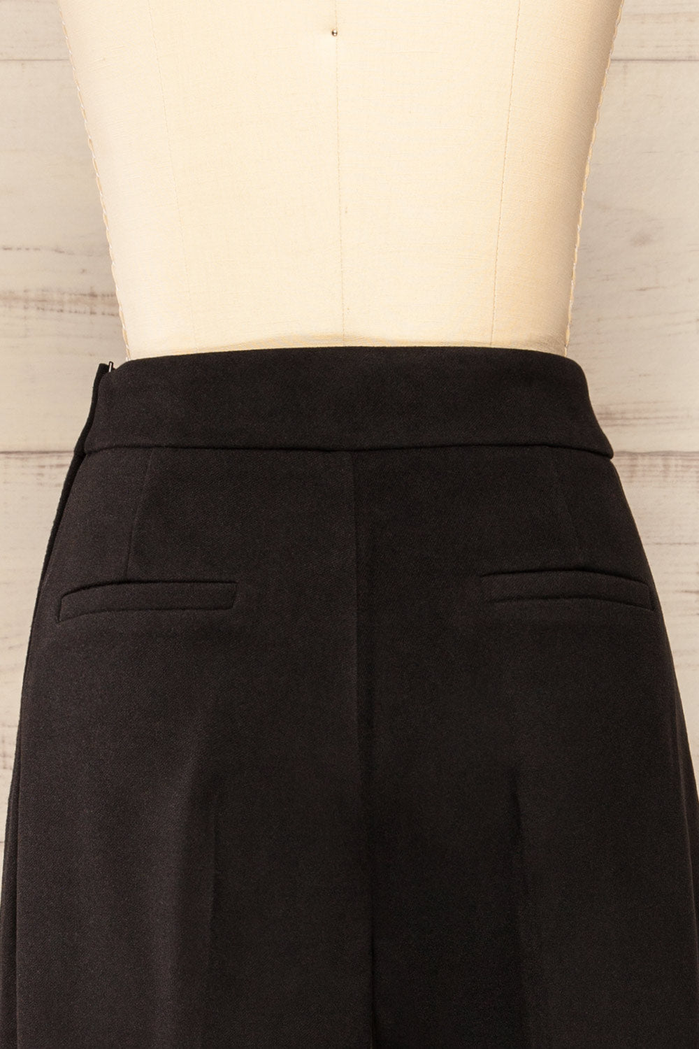 Auckland Black Felt Wide-Leg Pants | La petite garçonne back close-up