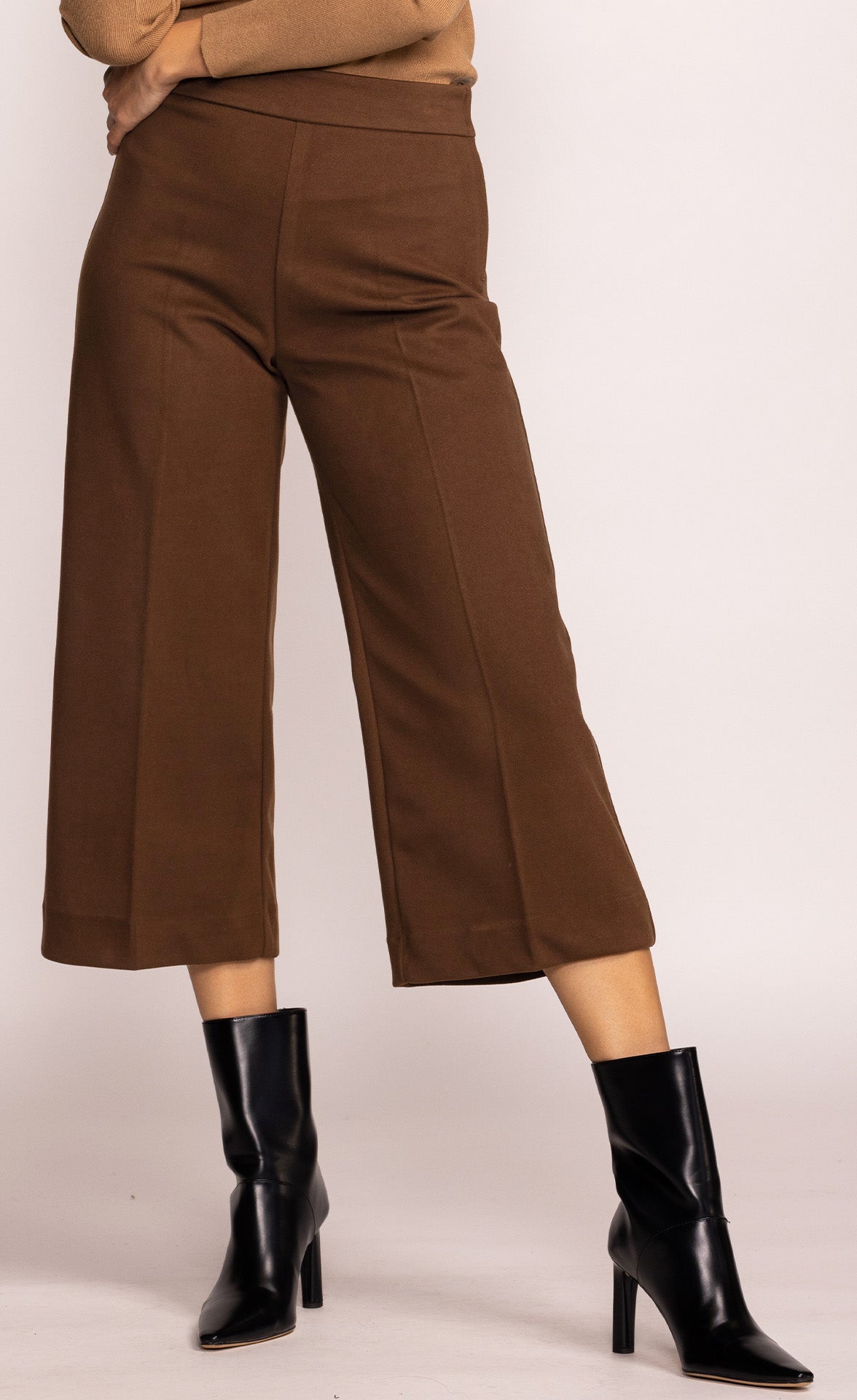 Auckland Brown | Cropped Felt Wide-Leg Pants