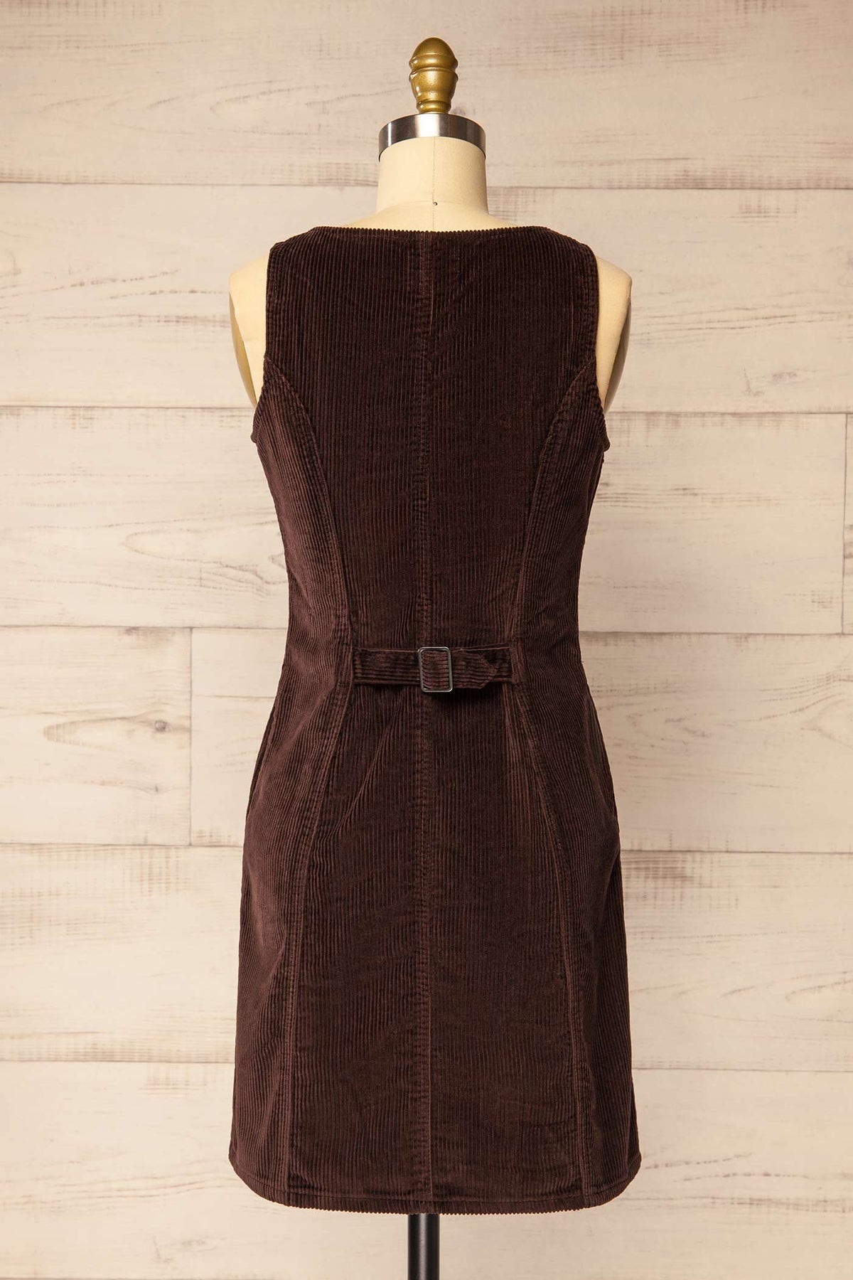 back view of Audra Button-Front Corduroy Shot Dress with Pockets at La petite garçonne