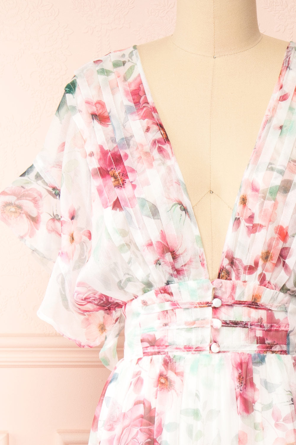 Aveline Floral Maxi Dress w/ Ruffles | Boutique 1861 front close-up
